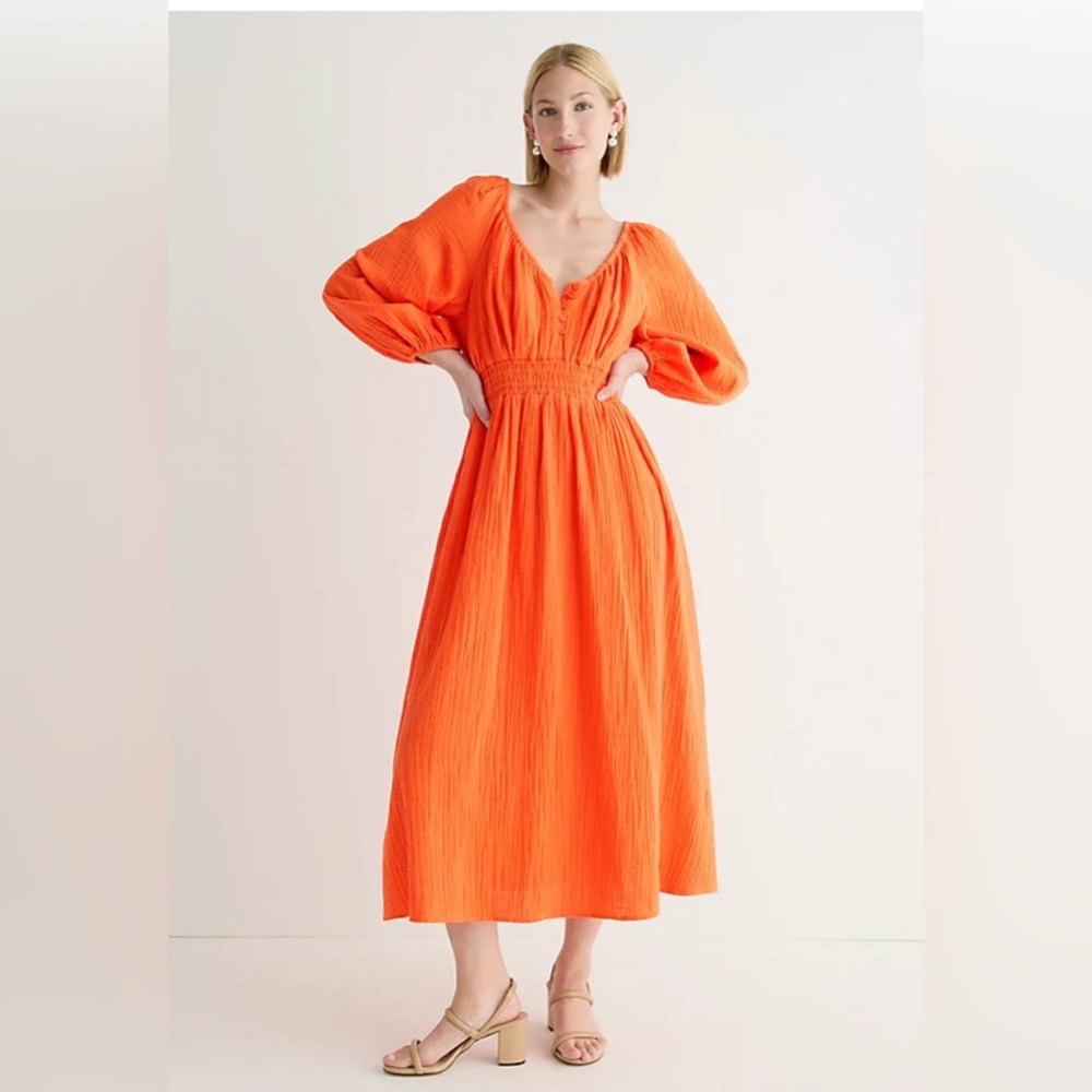 J Crew  Soft Gauze Orange Maxi Dress 100% Cotton Size Large Petite